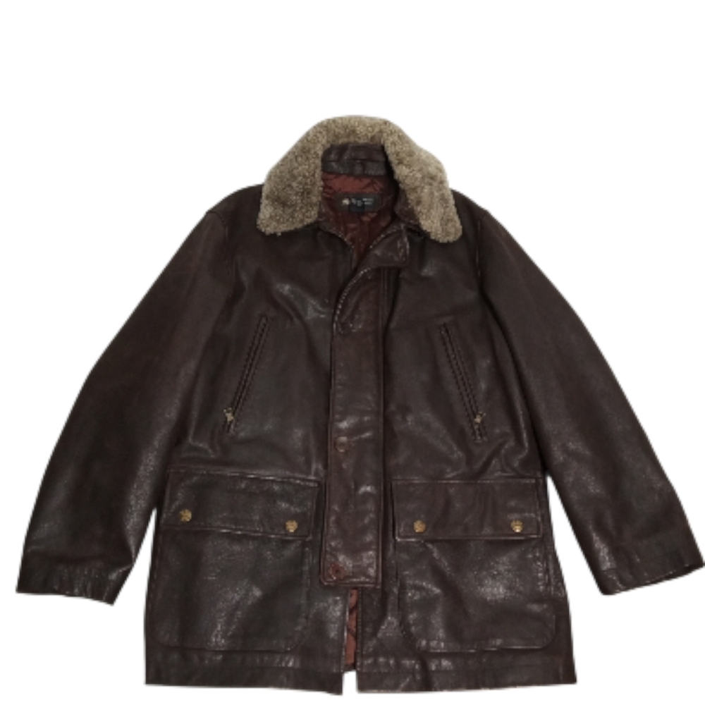 Banana Republic Brown Leather Rancher Zip Detachable Shearling Collar Jacket Med - Picture 7 of 15
